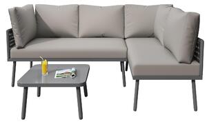 Set da giardino a forma di L, set di mobili da giardino con corda intrecciata a mano, 2 divani e 1 tavolo, Grigio