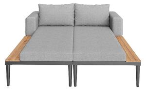 Lettino da esterno per patio, letto doppio con scaffale, 150×140×30 cm, Grigio
