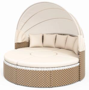 Set di poltrone da giardino, isola solare con baldacchino estraibile e piano del tavolo sollevabile, Beige