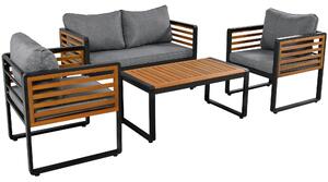 Set di mobili da giardino a 4 pezzi con divano a 2 posti, 2 poltrone singole e tavolo, Grigio Antico