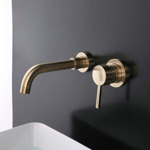 Rubinetto da bagno in ottone, montaggio a parete, miscelatore per lavabo, finitura oro spazzolato