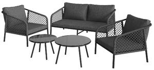 Set da giardino, Set di divani da esterno moderno con piano del tavolo in vetro liscio e cuscini di seduta e schienale confortevoli, Grigio
