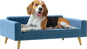 Divano per cani PawHut, letto per cani, rivestimento in velluto setoso, 94 x 59,5 x 31,5 cm, design scandinavo, divano per cani indipendente, con morbido cuscino, gambe in acciaio inox, blu