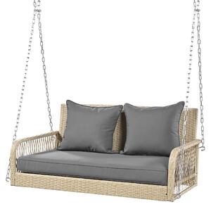 Altalena da giardino, dondolo Hollywood con cuscini di seduta e schienale rimovibili e lavabili, 2 posti, 113x54x53 cm, Beige