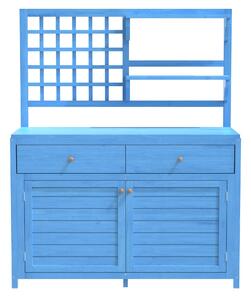 Armadio da giardino in Legna con ripiani, armadio multifunzionale per esterni con piano aperto, 141,5x44x105 cm, Blu
