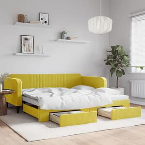 Divano Letto Estraibile con Cassetti Giallo 100x200cm Velluto