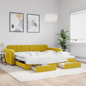 Divano Letto Estraibile con Cassetti Giallo 100x200cm Velluto