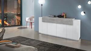 Credenza Coro Moderna 4 ante – Bianco Lucido e Cemento