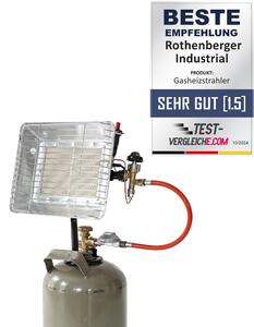 Riscaldatore da esterno a gas - Con accensione piezoelettrica - Regolazione continua - Griglia di protezione fine - Include bombola di propano, tubo flessibile da 0,4 metri e regolatore a 50 mbar