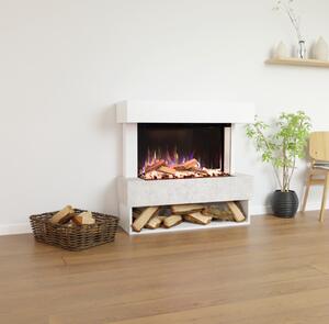 Caminetto elettrico Glow Fire 'PR5' | Caminetto a LED a stelo in bianco/calcestruzzo con riscaldamento (1500 W) | HxLxP: 111x102x35 cm