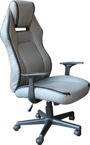 Milani Home - poltrona gaming ergonomica girevole con braccioli, poggiatesta e supporto lombare, in poliuretano, grigio chiaro