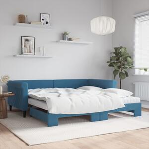 Divano Letto Estraibile con Materassi Blu 100x200 cm Velluto