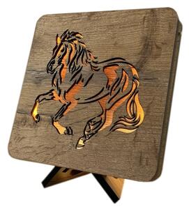 Li-Go 4070/DUB2 - Lampada da tavolo decorativa a LED, 12W/230V, 19x19 cm, rovere/motivo cavallo