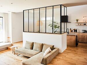 Vetrata angolare L180 x L60 x H130 cm in Alluminio termolaccato Nero Stile atelier - BAYVIEW