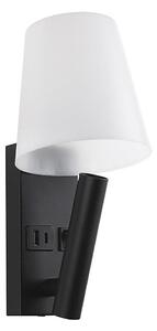 Applique LED da parete con porta USB, 2W, 230V, 3000K, nero/bianco
