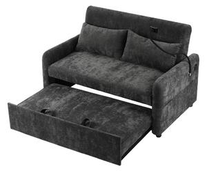 Divano letto a 2 posti con funzione letto, supporto per cellulare a 360°, ripiano, porta cellulare, tasca laterale, porte USB e Type-C, 111x163 cm, ciniglia
