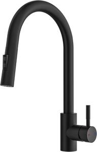 Rubinetto da cucina nero con doccetta estraibile, girevole a 360°, realizzato in acciaio inossidabile e dotato di due tipi di getto d'acqua
