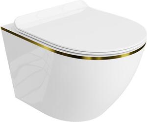 WC sospeso LAVITA Sofi Slim Gold Line | WC sospeso | con chiusura automatica e cerniere in metallo | WC sospeso senza brida | Vaso WC | Bianco/oro