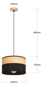 Lampadario a sospensione con cavo ALBA 1xE27/15W/230V diam. 20 cm nero/marrone