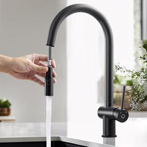 Rubinetto da cucina nero con doccetta estraibile, girevole a 360°, realizzato in acciaio inossidabile 304, ideale per lavelli