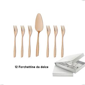 Confezione a libro 13 pezzi, forchettine pi� paletta dolce Eleven rose brunita lucida , Acciaio inox 18/10 (AISI 304), spessore 2,5 mm