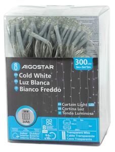 Aigostar-Catena LED natalizia da esterno 300xLED/8 funzioni 3xAA 6x2m IP44 bianco freddo