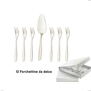 Confezione a libro 13 pezzi, forchettine pi� paletta dolce Eleven PVD Champagne, acciaio 18/10 sabbiato, spessore 2.5 mm, pvd champagne