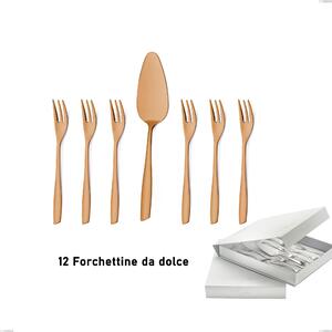 Confezione a libro 13 pezzi, forchettine pi� paletta dolce Eleven Sahara 2,5 mm Brunita sabbiata , Acciaio inox 18/10 (AISI 304), spessore 2,5 mm