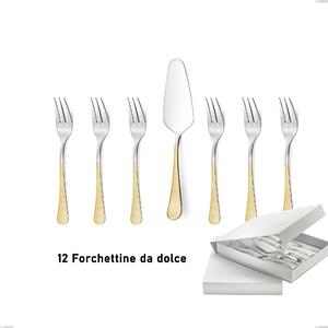 Confezione a libro 13 pezzi, forchettine pi� paletta dolce Hermitage oro, acciaio 18-10, oro 24 carati lucido, spessore 2.5 mm