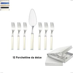 Confezione a libro 13 pezzi, forchettine pi� paletta dolce kilim, Acciaio 18/10 AISI 304 Lucido manicatura acrilico perlato