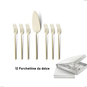 Confezione a libro 13 pezzi, forchettine pi� paletta dolce Kyoto Sabbiato Champagne, Acciaio inox (Aisi 304) inox sabbiato