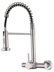 Rubinetto da cucina a parete con doccetta estraibile, in acciaio inossidabile, girevole a 360°