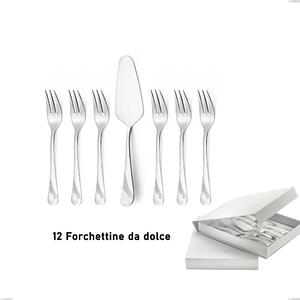Confezione a libro 13 pezzi, forchettine pi� paletta dolce Milano Inciso , 18/10 (AISI304) acciaio inox Lucido , spessore 2,5 mm