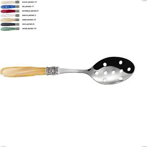 Cucchiaione con fori mona lisa, Acciaio 18/10 AISI 304 Lucido manicatura acrilico perlato, lunghezza 236 mm