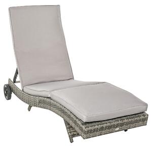 Outsunny Sdraio da Giardino in Rattan PE con Schienale Regolabile e Cuscino, 207x70x70cm, Grigio|Aosom