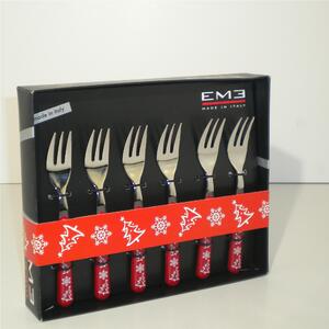 Forchettine da Dolce 6 pezzi PERLA ROSSO Natale in acciaio 18/C in confezione Regalo