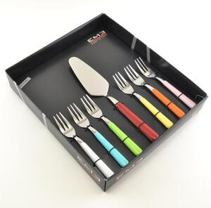 Set Forchettine da Dolce 6 pezzi + Paletta 7 colori BRIO in acciaio 18/C in confezione Regalo Colori
