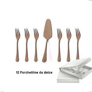 Confezione a libro 13 pezzi, forchettine pi� paletta dolce Royal Retr� PVD Chocolate, Acciaio 18/10 antico, spessore 2.5 mm, pvd chocolate