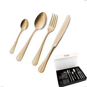Confezione panoramica a libro 24 pezzi Royal Retr� PVD Gold, Acciaio 18/10 antico, spessore 2.5 mm, pvd oro