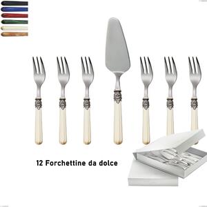 Confezione a libro 13 pezzi, forchettine pi� paletta dolce versailles, Acciaio 18/10 AISI 304 Lucido manicatura acrilico