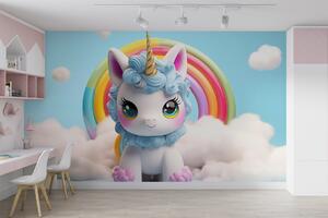 Carta da parati Unicorno giocattolo con arcobaleno sullo sfondo, Carta da parati per Bambini, Carta da parati popolare, w08848 - Tapeko.it