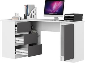 Scrivania ad angolo AKORD B20 sinistra fronte bianco grigio grafite 4 ripiani L155xH77xP85cm