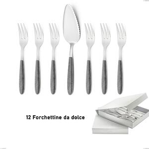 Confezione a libro 13 pezzi, forchettine pi� paletta dolce vero olmo grigio, acciaio 18.0 nickel free, manicatura pbt sublimato acciaio lucido