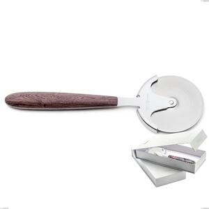 Confezione a libro 1 rotella tagliapizza vero noce, acciaio 18.0 nickel free, manicatura pbt sublimato acciaio lucido