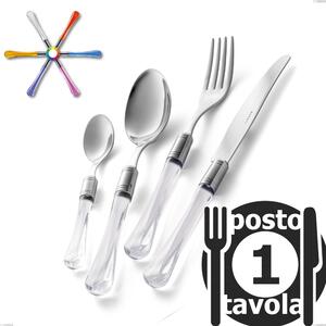 Confezione 1 posto tavola Zaffiro, (acciaio 18.10 aisi304), manico in metacrilato- posate