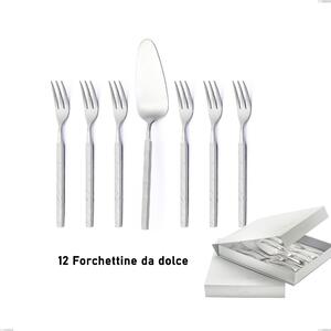 Confezione a libro 13 pezzi, forchettine pi� paletta dolce Zeus ICE , Acciaio 18/10 forgiato martellato sabbiato, spessore 4 mm, forgiato