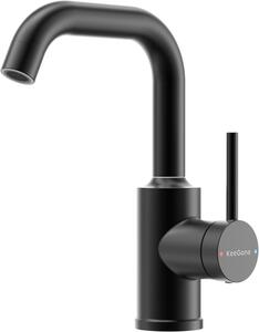 Rubinetto per lavabo in acciaio inossidabile, finitura nera opaca, con bocchetta girevole e miscelatore monocomando per l'acqua calda e fredda