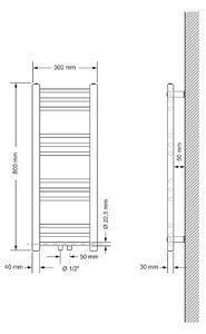 LuxeBath radiatore bagno attacco centrale 300 x 800 mm bianco diritto con termostato e set di collegamento Radiatore a pavimento Passage, senza elemento riscaldante