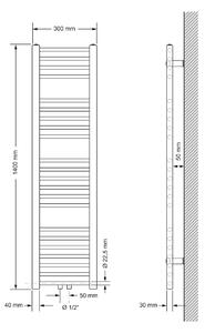 LuxeBath radiatore bagno attacco centrale 300 x 1400 mm antracite diritto con termostato e set di collegamento Radiatore angolare a parete, senza elemento riscaldante
