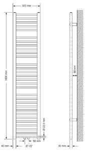 LuxeBath radiatore bagno attacco centrale 300 x 1800 mm bianco diritto con termostato e set di collegamento Angolo universale e diritto passante, senza elemento riscaldante